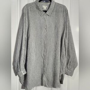 Artisan NY 100% linen blue striped long sleeve button down shirt women's size 3x